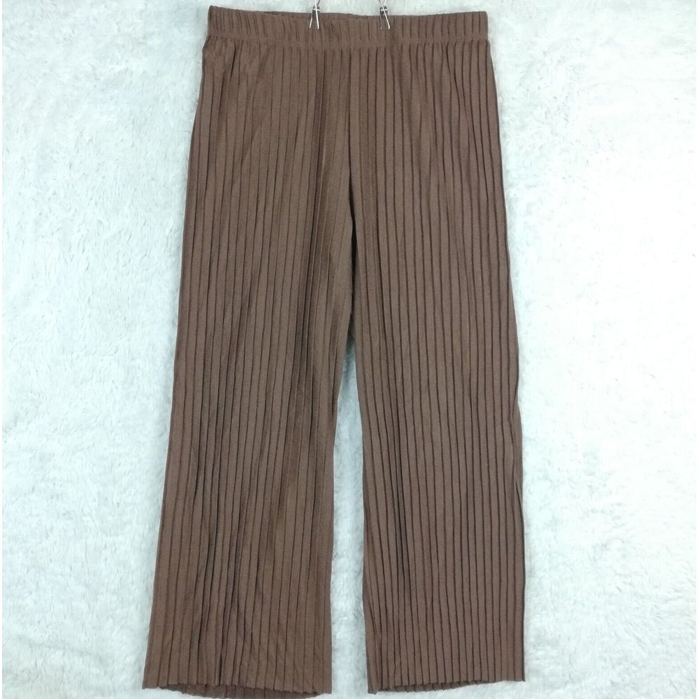 Bailey 44 Womens Pants‎ Pleated Lounge Ribbed Brown Wide Leg Casual Pull On XL